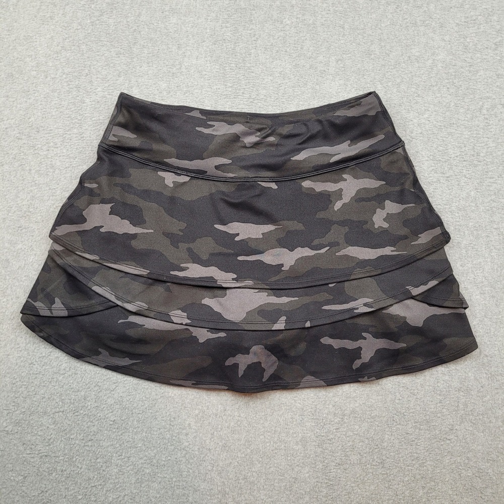 Athleta Girl Swing Camo Skort Girls XL Black Camouflage Tiered Ruffle Activewear